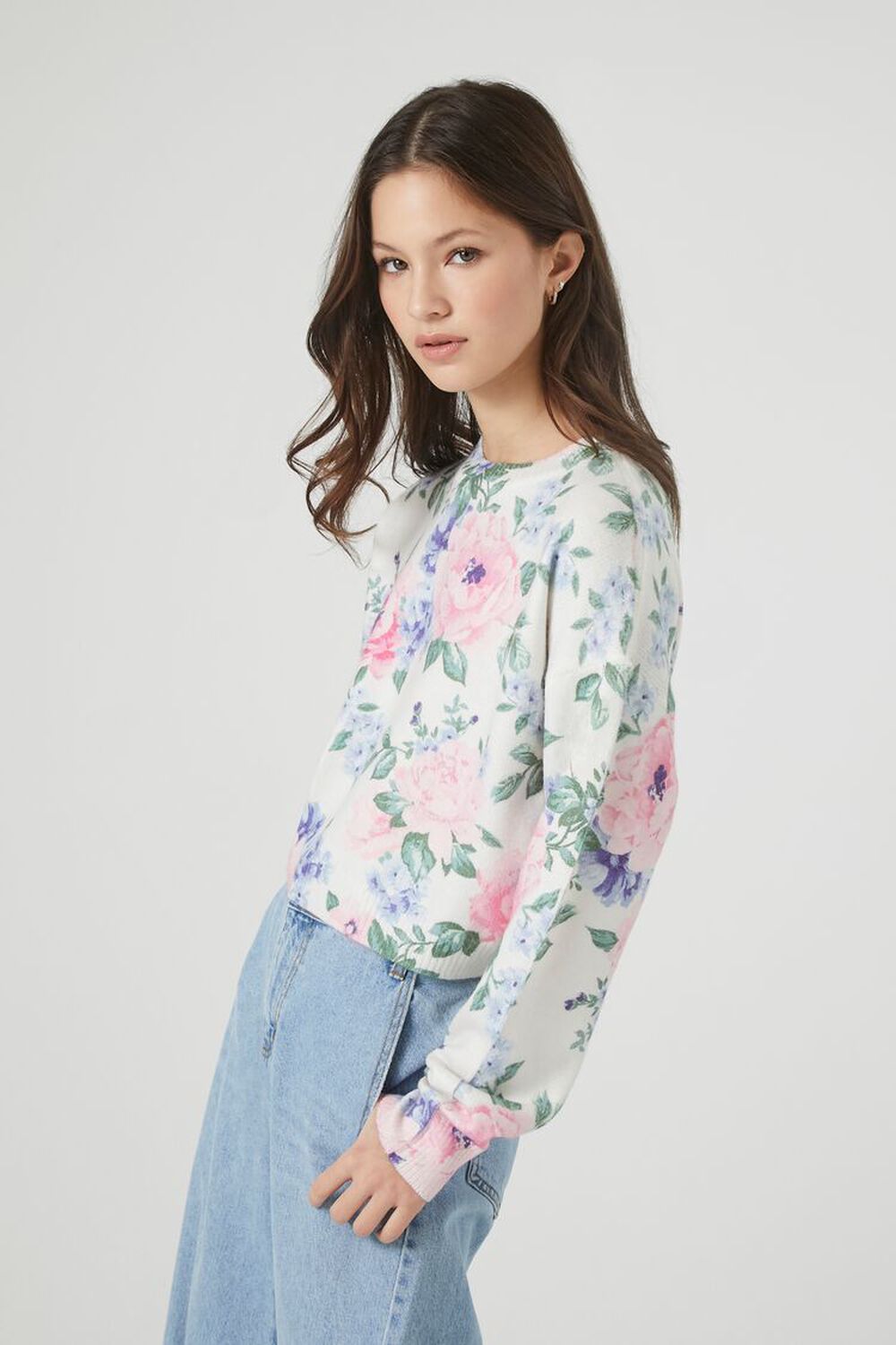 Boxy Floral Print Sweater Top